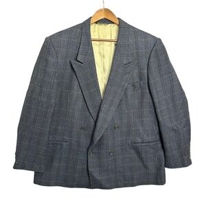 Nino Cerruti Blazer 48 Navy Blue Wool Double Breasted Vintage Textured Designer